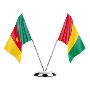 Two table flags isolated on white background 3d illustration, cameroon and guinea