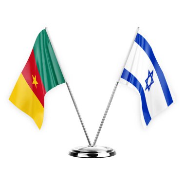 Two table flags isolated on white background 3d illustration, cameroon and israel