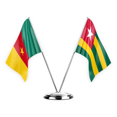 Two table flags isolated on white background 3d illustration, cameroon and togo