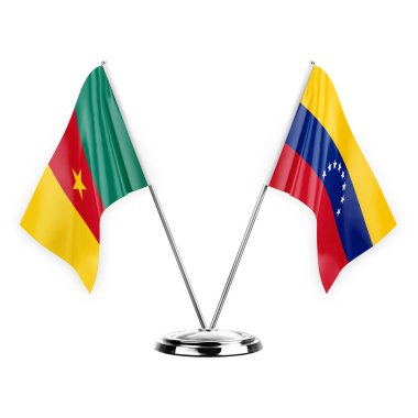 Two table flags isolated on white background 3d illustration, cameroon and venezuela