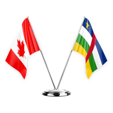 Two table flags isolated on white background 3d illustration, canada and central african republic
