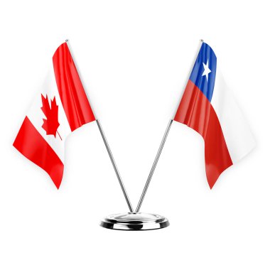 Two table flags isolated on white background 3d illustration, canada and chile