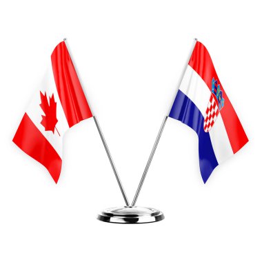 Two table flags isolated on white background 3d illustration, canada and croatia