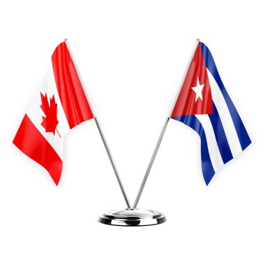Two table flags isolated on white background 3d illustration, canada and cuba