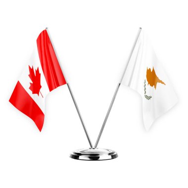 Two table flags isolated on white background 3d illustration, canada and cyprus