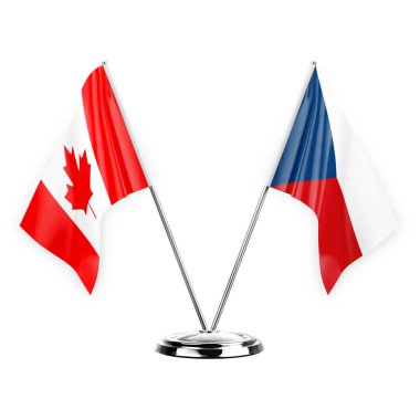 Two table flags isolated on white background 3d illustration, canada and czechia