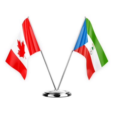 Two table flags isolated on white background 3d illustration, canada and equatorial guinea