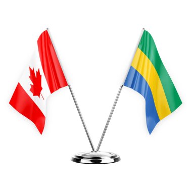 Two table flags isolated on white background 3d illustration, canada and gabon