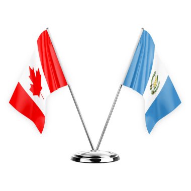 Two table flags isolated on white background 3d illustration, canada and guatemala