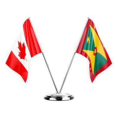 Two table flags isolated on white background 3d illustration, canada and grenada