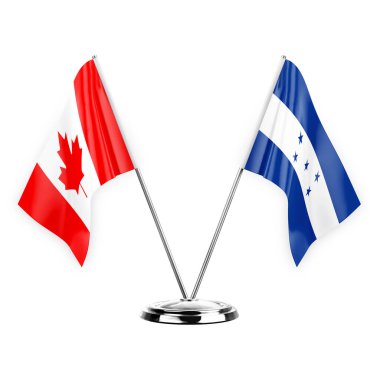 Two table flags isolated on white background 3d illustration, canada and honduras