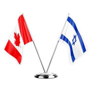 Two table flags isolated on white background 3d illustration, canada and israel