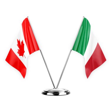 Two table flags isolated on white background 3d illustration, canada and italy