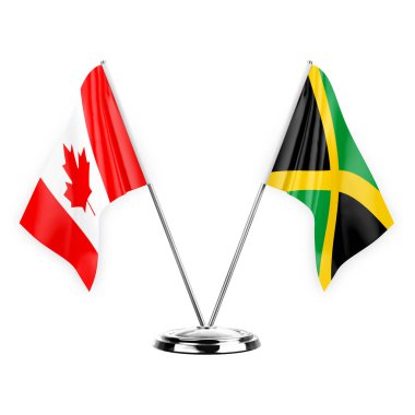 Two table flags isolated on white background 3d illustration, canada and jamaica