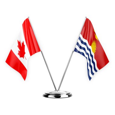 Two table flags isolated on white background 3d illustration, canada and kiribati