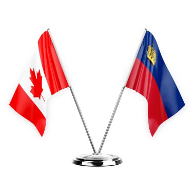Two table flags isolated on white background 3d illustration, canada and liechtenstein