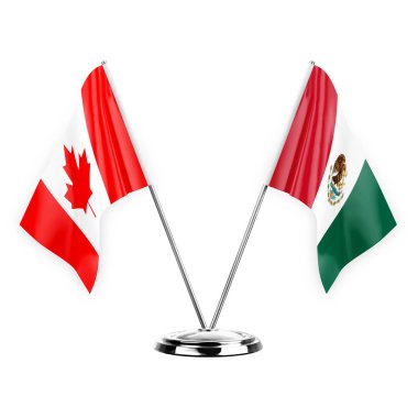 Two table flags isolated on white background 3d illustration, canada and mexico