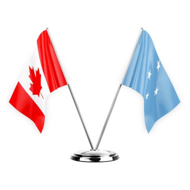 Two table flags isolated on white background 3d illustration, canada and micronesia