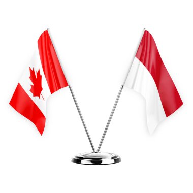 Two table flags isolated on white background 3d illustration, canada and monaco
