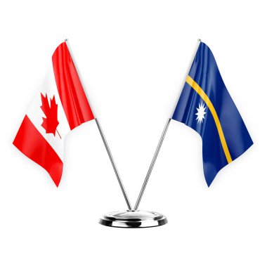 Two table flags isolated on white background 3d illustration, canada and nauru