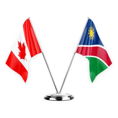 Two table flags isolated on white background 3d illustration, canada and namibia