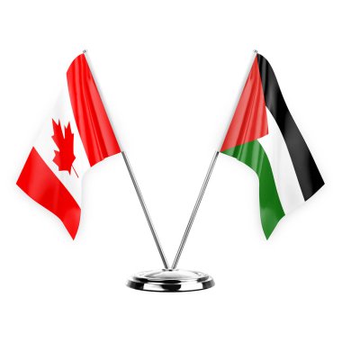Two table flags isolated on white background 3d illustration, canada and palestine