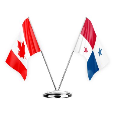 Two table flags isolated on white background 3d illustration, canada and panama
