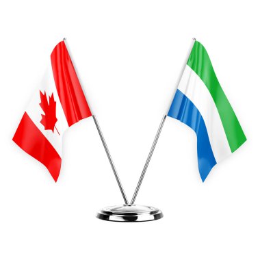 Two table flags isolated on white background 3d illustration, canada and sierra leone