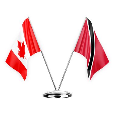 Two table flags isolated on white background 3d illustration, canada and tobago