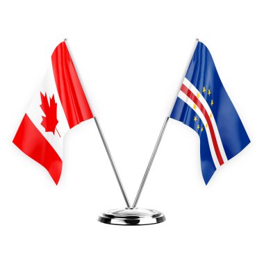 Two table flags isolated on white background 3d illustration, canada and cape verde