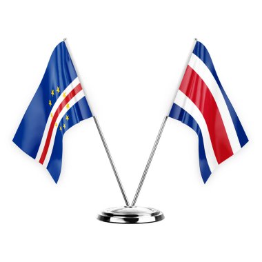 Two table flags isolated on white background 3d illustration, cape verde and costa rica