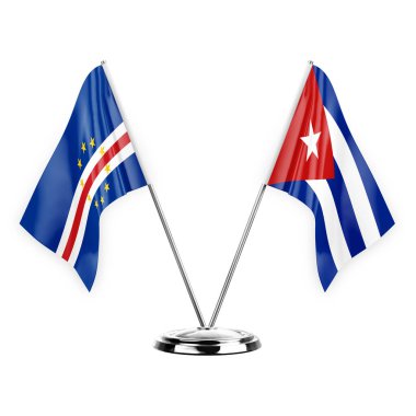 Two table flags isolated on white background 3d illustration, cape verde and cuba