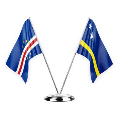 Two table flags isolated on white background 3d illustration, cape verde and curacao