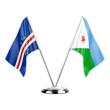 Two table flags isolated on white background 3d illustration, cape verde and djibouti