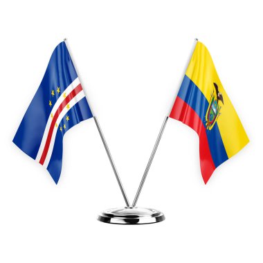Two table flags isolated on white background 3d illustration, cape verde and ecuador