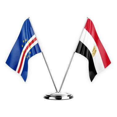 Two table flags isolated on white background 3d illustration, cape verde and egypt