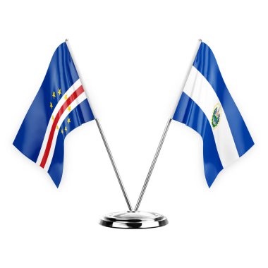 Two table flags isolated on white background 3d illustration, cape verde and el salvador