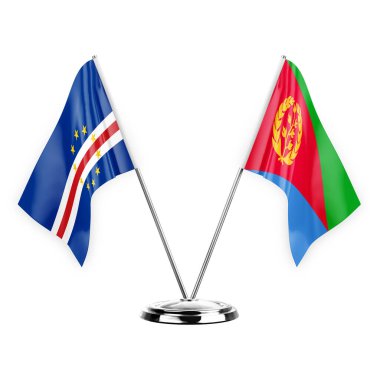 Two table flags isolated on white background 3d illustration, cape verde and eritrea