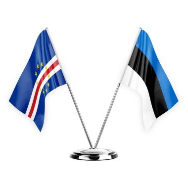 Two table flags isolated on white background 3d illustration, cape verde and estonia