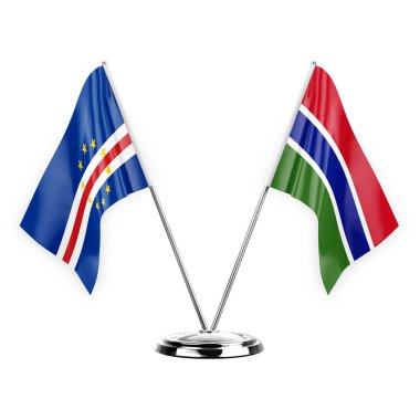 Two table flags isolated on white background 3d illustration, cape verde and gambia