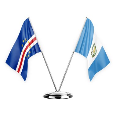 Two table flags isolated on white background 3d illustration, cape verde and guatemala