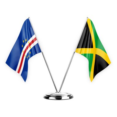 Two table flags isolated on white background 3d illustration, cape verde and jamaica