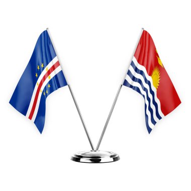 Two table flags isolated on white background 3d illustration, cape verde and kiribati