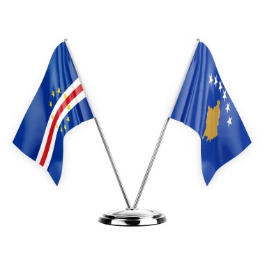 Two table flags isolated on white background 3d illustration, cape verde and kosovo