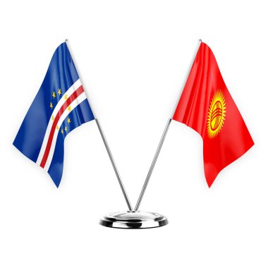 Two table flags isolated on white background 3d illustration, cape verde and kyrgyzstan