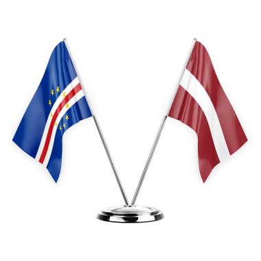Two table flags isolated on white background 3d illustration, cape verde and latvia