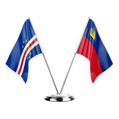 Two table flags isolated on white background 3d illustration, cape verde and liechtenstein