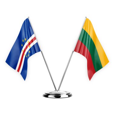 Two table flags isolated on white background 3d illustration, cape verde and lithuania