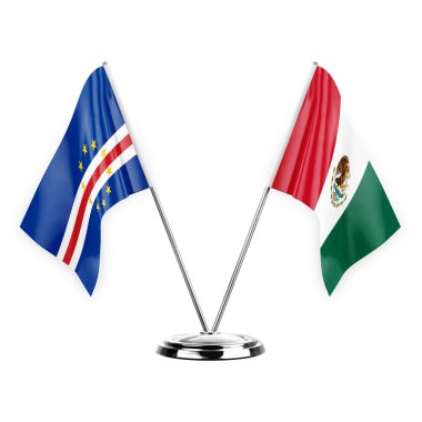 Two table flags isolated on white background 3d illustration, cape verde and mexico