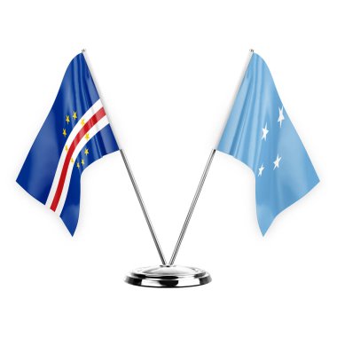 Two table flags isolated on white background 3d illustration, cape verde and micronesia